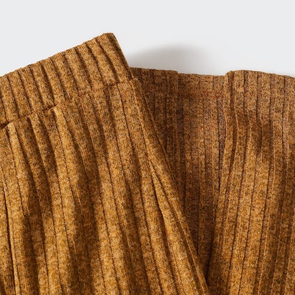 Mango Ribbed Side Slit Trousers Mustard NEW Margot Size M - Picture 6 of 6